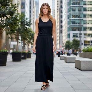 J. Crew Black Jersey Knit Racerback Minimalist Maxi Tank Dress Size XS